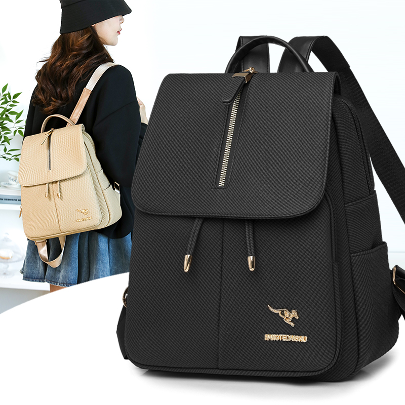 Leather Work Womens Backpack - حقيبة ظهر نسائية متينة للسفر، حقيبة