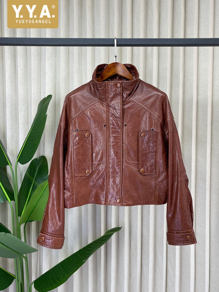 Leather Work Jacket Women'S - جاكيت نسائي عصري فضفاض من الجلد