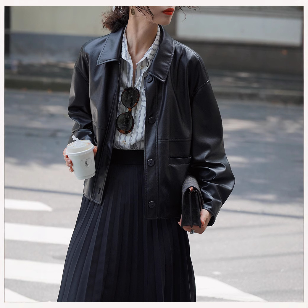 Leather Work Jacket Women'S - معاطف نسائية قصيرة سترات من الجلد
