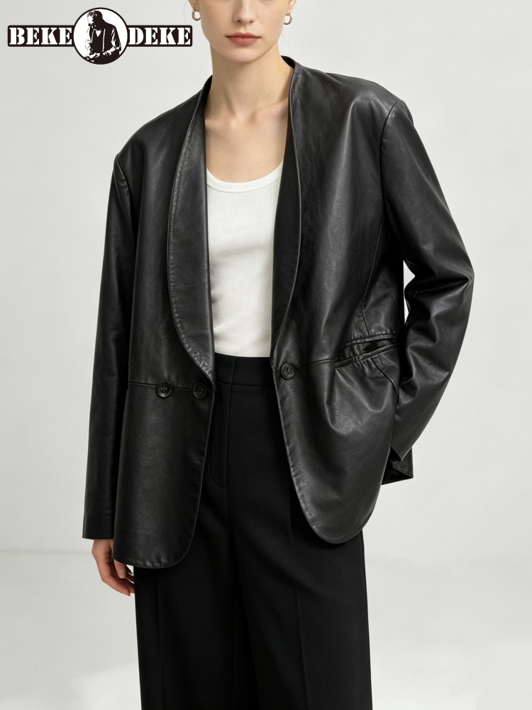 جاكيت نسائي عصري من الجلد الطب - مراجعة Leather Work Jacket Women'S وسعره