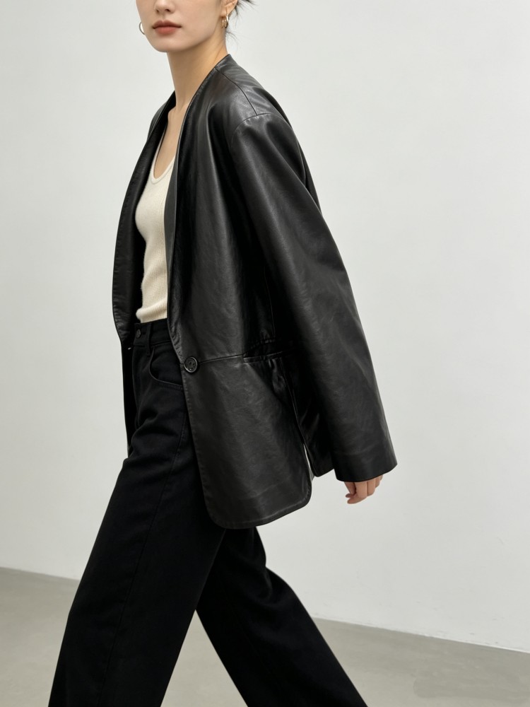 جاكيت نسائي عصري من الجلد الطب - مراجعة Leather Work Jacket Women'S وسعره