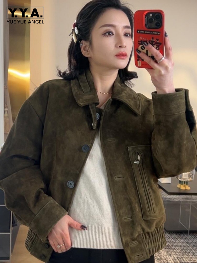 جاكيت نسائي فاخر بتصميم ريترو  - مراجعة Leather Work Jacket Women'S وسعره