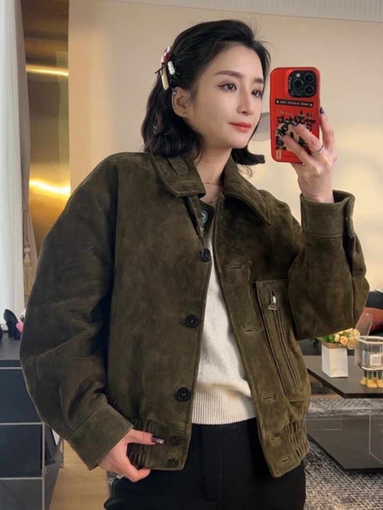جاكيت نسائي فاخر بتصميم ريترو  - مراجعة Leather Work Jacket Women'S وسعره