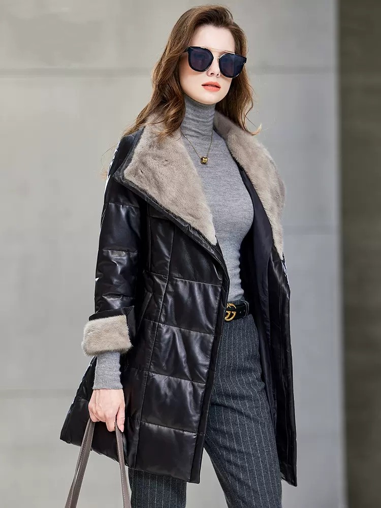 أنيقة السيدات فرو المنك طوق من - مراجعة Leather Work Jacket Women'S وسعره