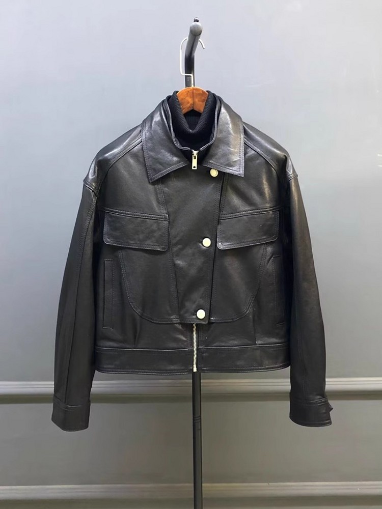 جاكيت نسائي بتصميم مميز بياقة  - مراجعة Leather Work Jacket Women'S وسعره