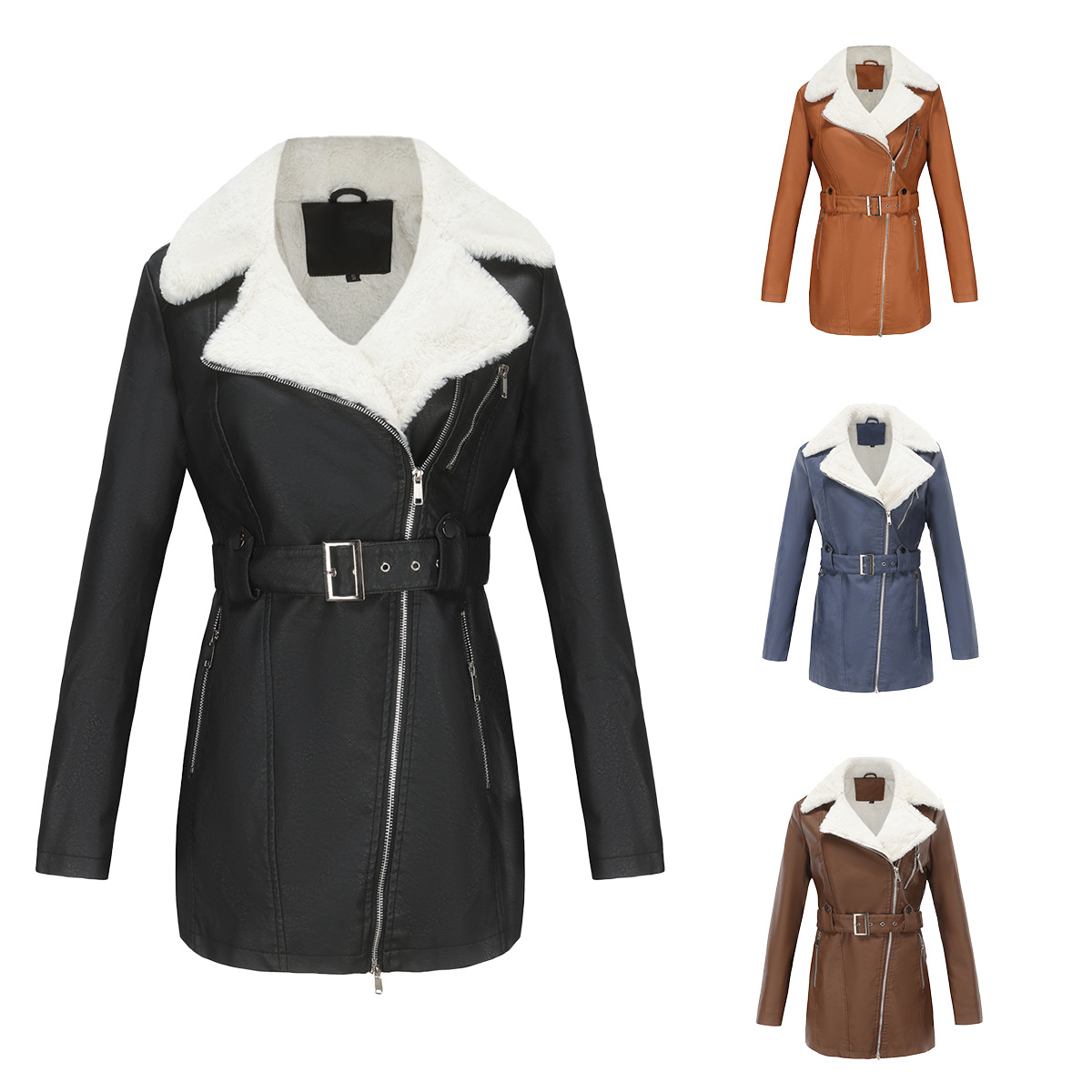 معطف جلد صناعي مع حزام للنساء  - مراجعة Leather Work Jacket Women'S وسعره